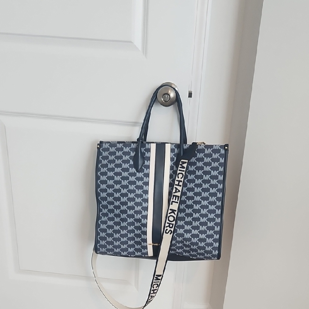Michael Kors Navy and White Logo Tote
